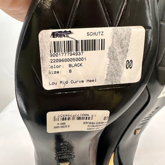 SCHUTZ New in Box Lou Mid Curve Pump Heel Black Leather with Gold Heel // 8 - Picture 8 of 11